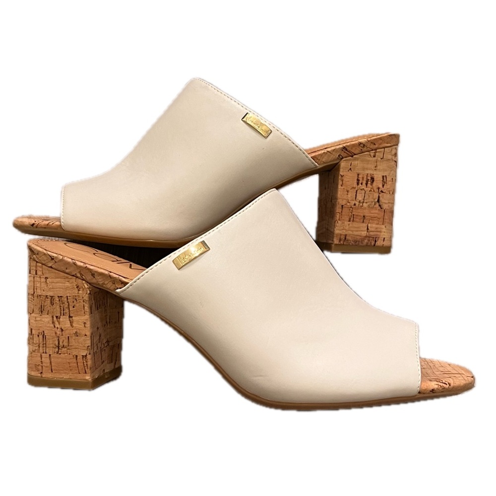 NWT Calvin Klein White Cork Clemence Sandal mule 9.5 summer vacation block heel - Picture 2 of 9